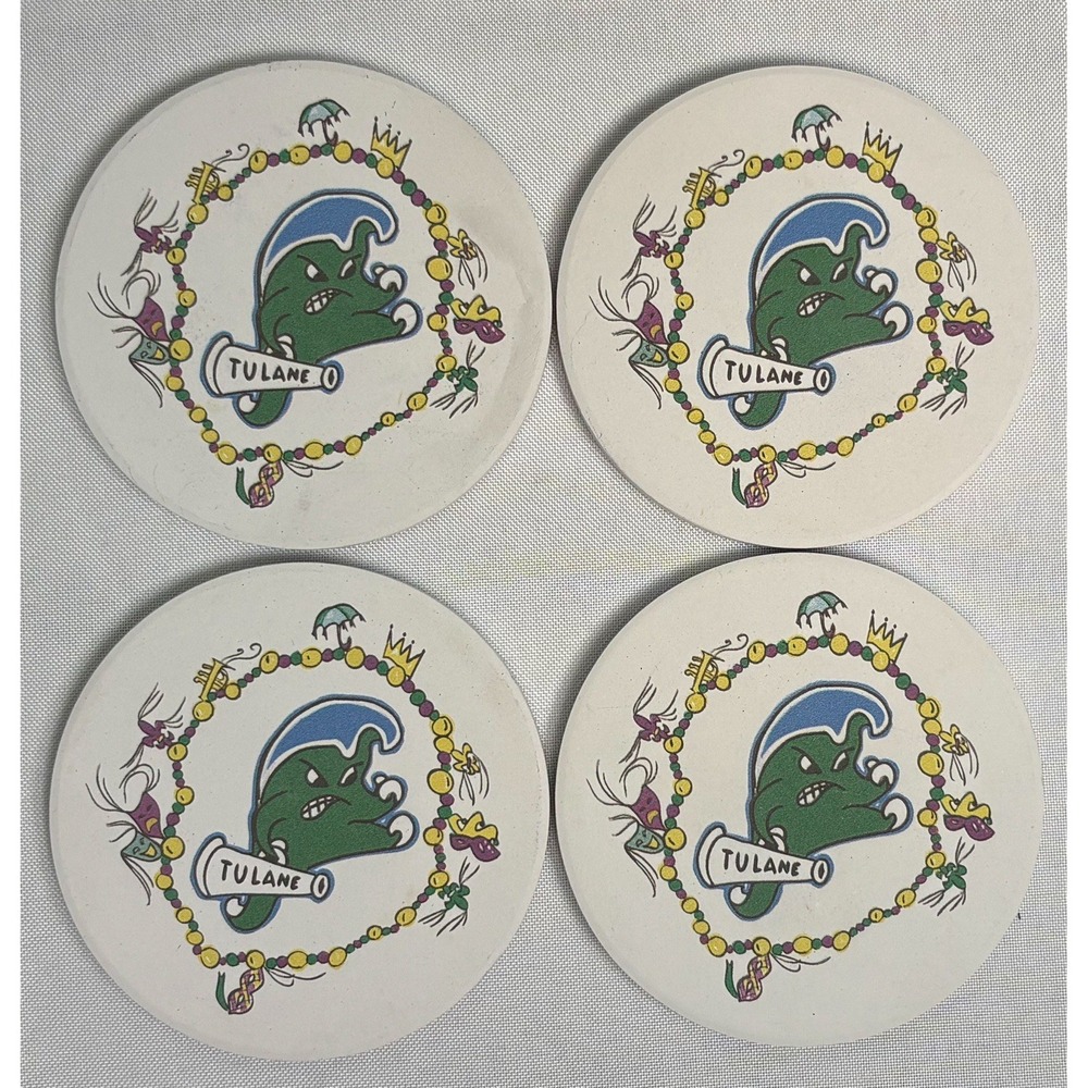 Tulane Riptide Green Wave University College Absorbent Ceramic Coasters Set of 4